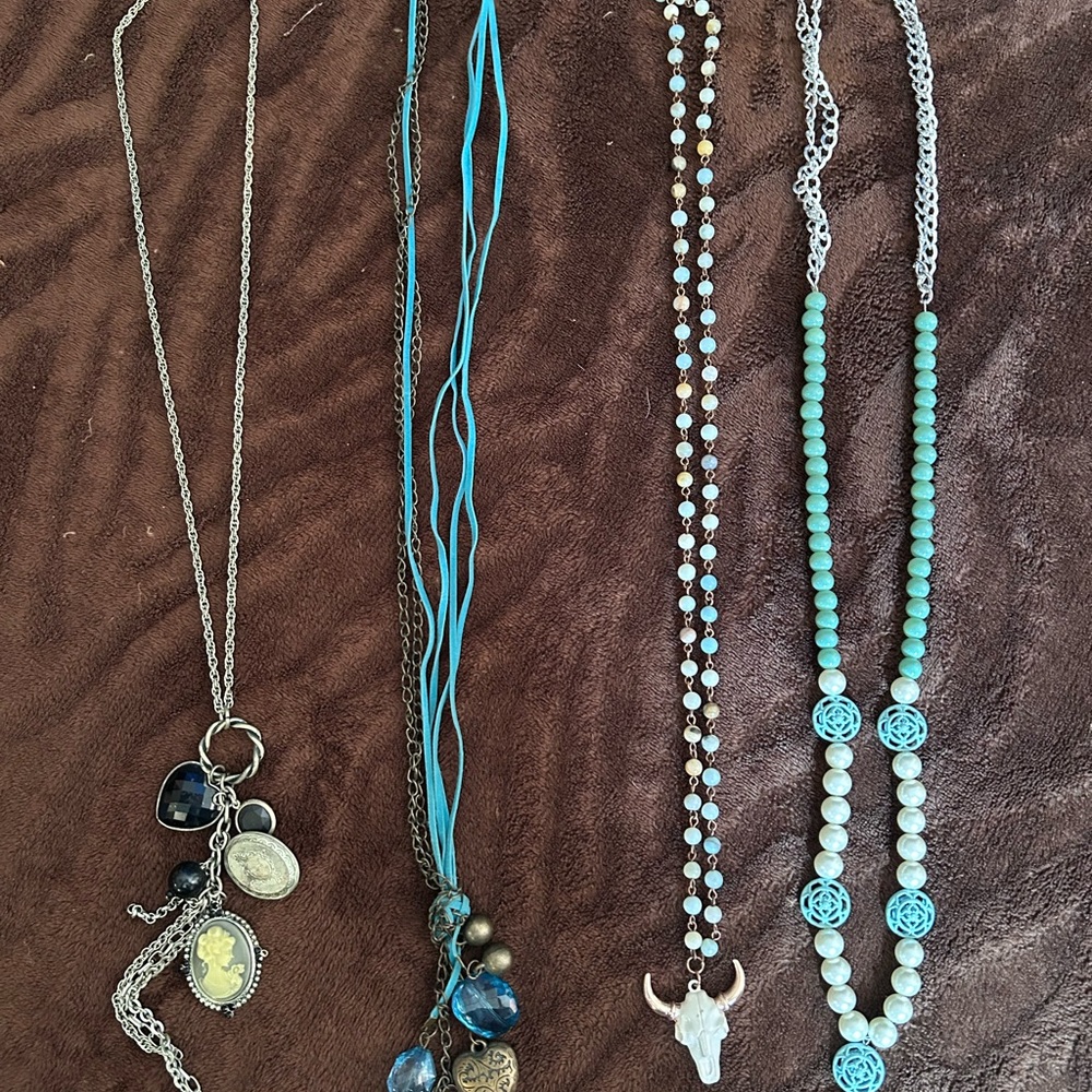 Turquoise and Silver Boho Necklace Set